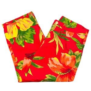 Ralph Lauren Vintage Women's Size 0 Red Floral Hawaiian Print Capri Pants